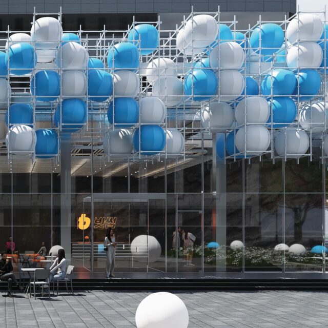 BLOOMING CLOUDS
도심 속에 피어오른 구름

Cultural Center Design in Teheran-ro, Gangnam-gu, Seoul, Korea
서울특별시 강남구 대치동 945-2, 3, 4 필지에 증축된 근린생활시설

<<빗썸나눔센터>>

In the complex and bleak Teheran-ro of Gangnam, we proposed an ‘urban oasis’ where tired city dwellers can catch their breath and recharge, through an exterior design that is fresh and innovative, and outdoor spaces that express comfort and mystery. This concept helps establish a new identity for the Gangnam area.
복잡하고 삭막한 강남 테헤란로에 산뜻하고 참신한 외관 디자인과 편안함과 신비함을 드러내는 외부공간을 통해 지친 도시민들이 숨을 고르고 재충전할 수 있는 ‘도심 속 오아시스’를 제안하여 강남일대에 새로운 아이덴티티를 구축하였습니다.

The building’s Cloud Facade evokes the imagery of water and clouds, reminiscent of an oasis mirage shimmering in the vast desert. The balloons nestled between the scaffolding structures symbolize hope and evoke the image of a floating oasis, a dream suspended and hovering in the sky.
건물의 Cloud Facade는 사막의 오아시스를 연상시키는 물과 구름의 이미지를 형상화하고 있습니다. 구조물 사이 사이에 자리잡은 풍선들은 희망을 상징하며, 신기루 현상과 같이 하늘에 떠 있는 오아시스의 환영을 연상시킵니다. 

From illusion to a tangible reality
We often speak of “chasing mirages” as a metaphor for pursuing the unattainable. Yet imagine the exciting moment of realization that the distant mirage you once beheld is no illusion, but a tangible piece of reality. The Mirror Wall surrounding the outdoor space serves as a medium, blurring the line between reality and illusion, inviting visitors to step into a world where dreams and reality intertwine.
환상적인 것을 비유적으로 말할 때 “신기루를 쫓는다”라고 얘기합니다. 하지만 멀리서 바라보았던 신기루가 환상이 아닌, 현실의 일부라는 것을 깨닫는 순간 우리가 느낄 수 있는 희열을 상상해보았습니다. Cloud Facade 옆의 외부공간을 둘러싸고 있는 Mirror Wall 은 이렇듯, 현실과 환영의 경계를 모호하게 해주는 매개체의 역할을 합니다. 

2024년 12월 준공 
Built on December, 2025 
Team : Seonwook Jo, Myungsoo Ha, Myungjin Kim, Taerim kim, Yoonha Shin

#에스에스피건축사사무소 #건축가박성기 #박성기 #건축가 #건축 #디자인 #건축사 #건축디자인 #젊은건축가 #팝업 #건축계획 #근린생활시설 #근생건축 #강남구 #대치동 #studiosunggipark #ssp #sspdss #architect #architecture #architecturaldesigner #youngarchitect #NeighborhoodFacilities #popup #installation #mirrorinstallation #balloonart #ballooninstallation #bithumb_official #bithumb